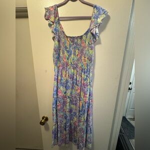 Lilly Pulitzer Floral Midi Dress - Blue, Pink, Green